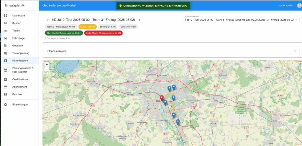 Einsatzplan-ki.de - Die KI für Gebäudereiniger Tourenplanung und Mitarbeiterplanungen